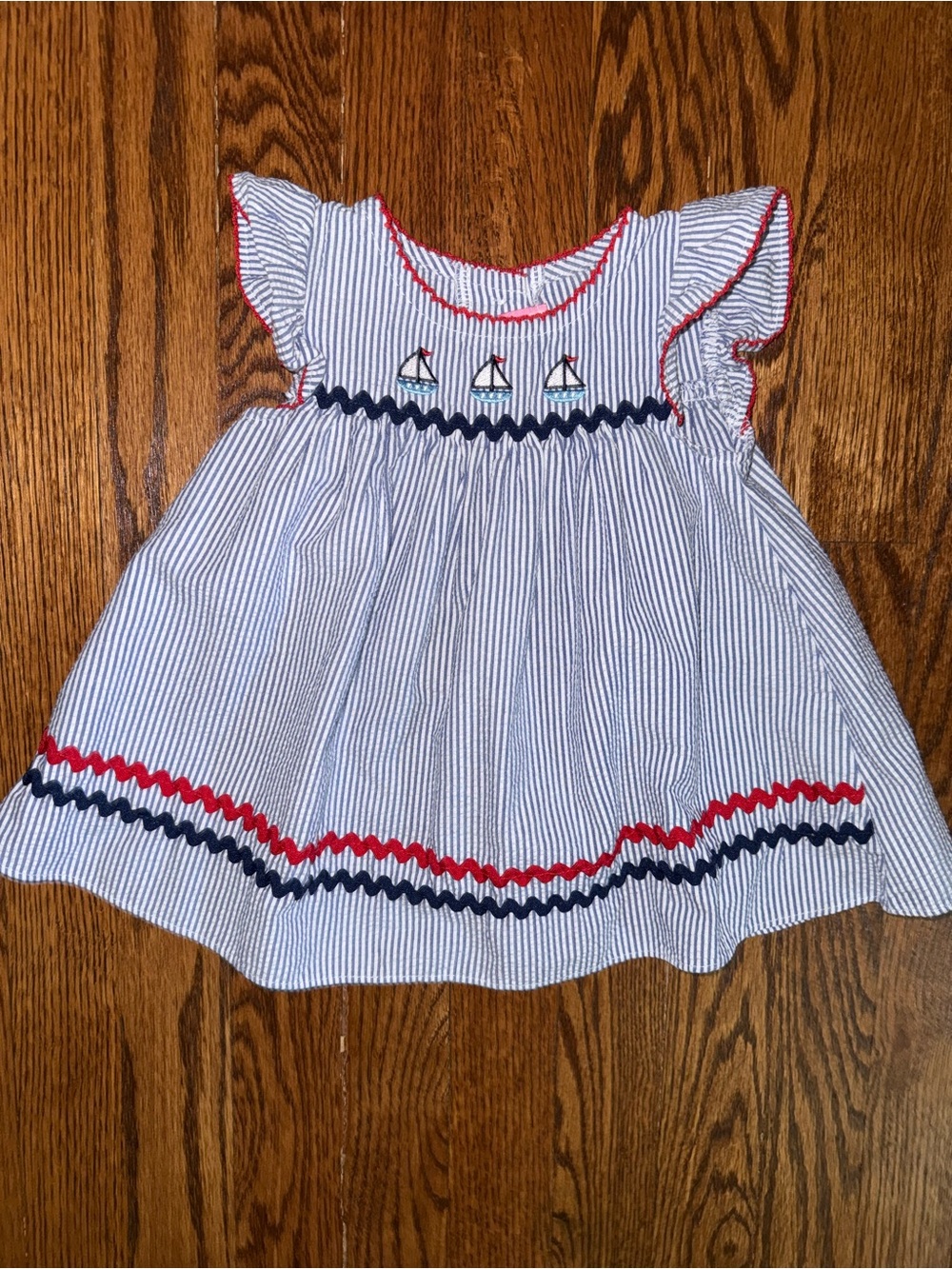 Good Lad Blue & White Striped Dress with Red Trim
